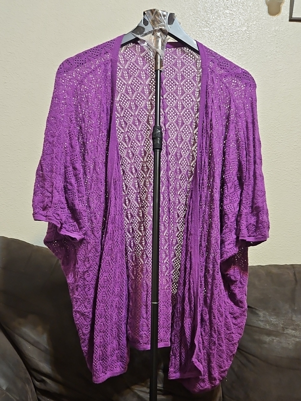 torrid Purple Crochet Open-Front Draped Cardigan